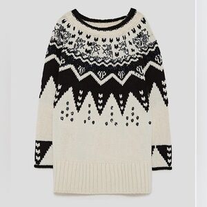 Zara Knit Womens Wool Blend Oversized Sweater Medium Chunky Retro Ski Cottage